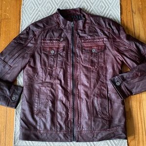 Buckle Black red wine moto faux casual business leather jacket